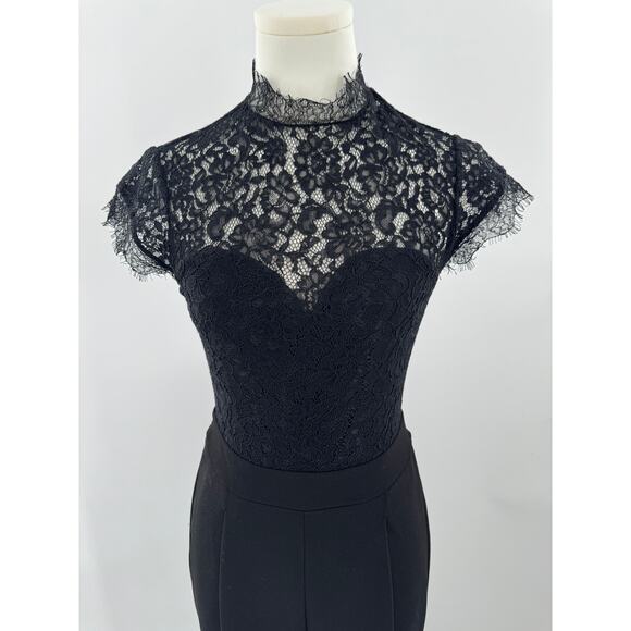 Express Black Lace Pantsuit Open Back Formal Cocktail Jumpsuit Romper Small 2 XS - Picture 3 of 11